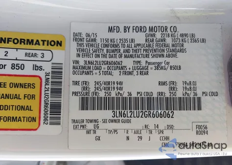 2016 Lincoln Mkz Hybrid z USA, uszkodzony, nr VIN 3LN6L2LU2GR606062